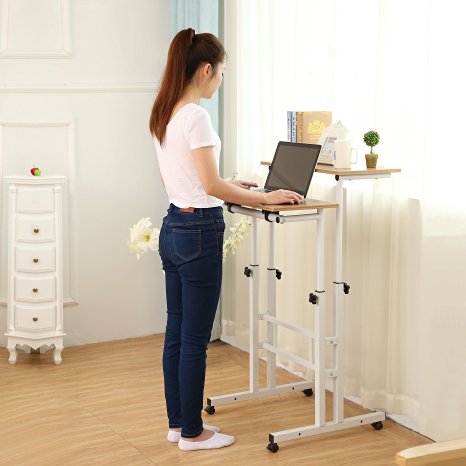 Sdadi Adjustable Height Mobile Stand Up Desk Computer Workstation With Standing&Seating 2 Modes 